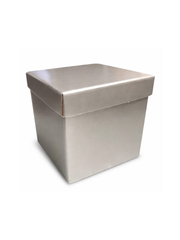 caja cubo metalizada gris línea colors